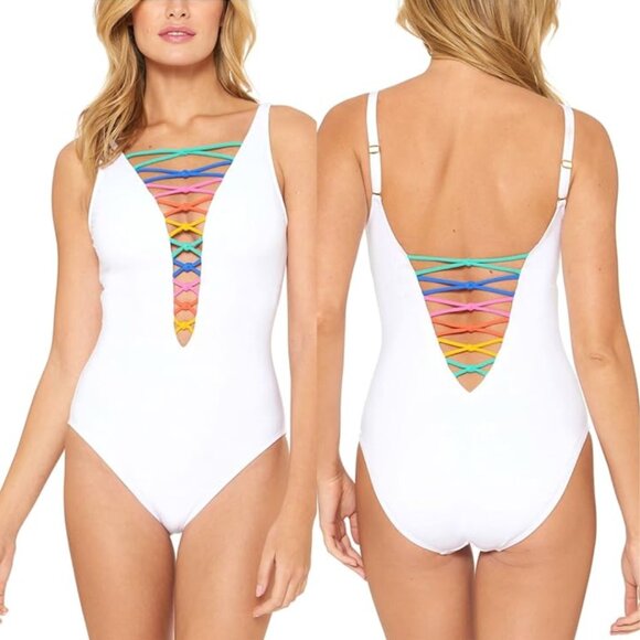 Bleu Rod Beattie Other - Bleu by Rod Beattie Women's Core-Lace-Down Mio One-Piece Swimsuit Sz 6